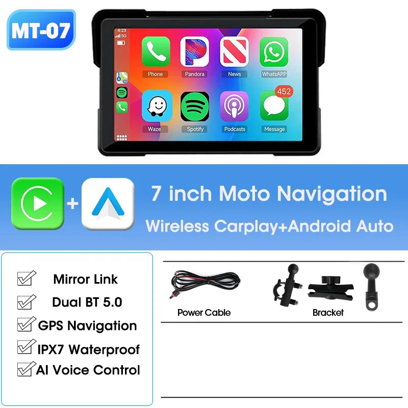 5/7 inch Portable Carplay Motorcycle DVR GPS Navigation IPX7 Waterproof LCD Display For Wireless CarPlay Android Auto