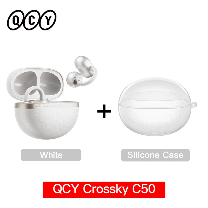QCY Crossky C50 Open Ear Wireless Earbuds Bluetooth 6.0 Comfort Clip On Sports Earphone 4 Mic AI Clear Call Bass Boost Headphone