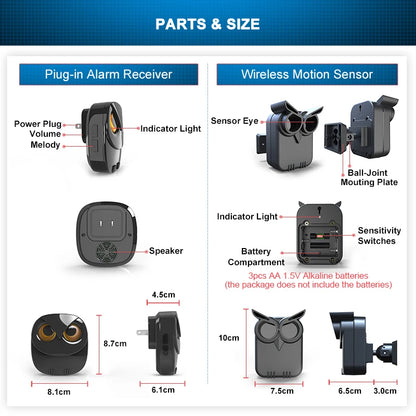 HTZSAFE Wireless Driveway Alarm | Waterproof PIR Motion Detector