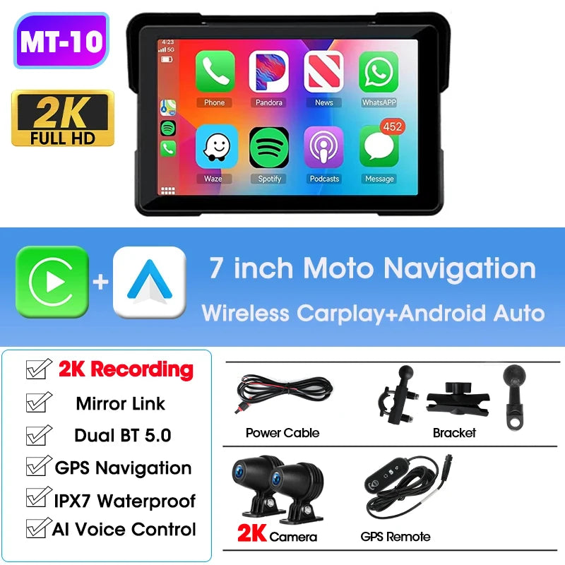 5/7 inch Portable Carplay Motorcycle DVR GPS Navigation IPX7 Waterproof LCD Display For Wireless CarPlay Android Auto