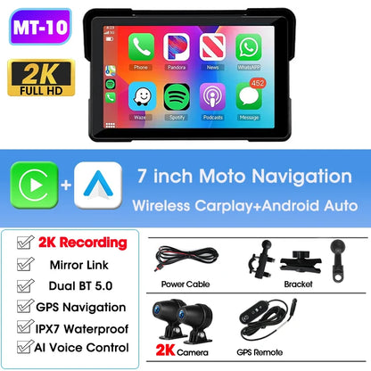5/7 inch Portable Carplay Motorcycle DVR GPS Navigation IPX7 Waterproof LCD Display For Wireless CarPlay Android Auto