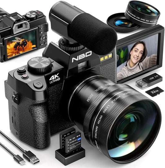 NBD 4K Digital Camera - 48MP Photography Camera with 16X Zoom, 180° Flip Screen & 52mm Macro Lens