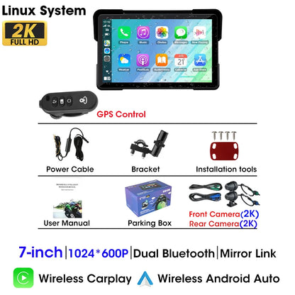 5"/7" 2K Portable Motorcycle DVR GPS Navigaton Wireless IOS Carplay Android Auto Dash Camera Waterproof Dual BT Moto Monitor