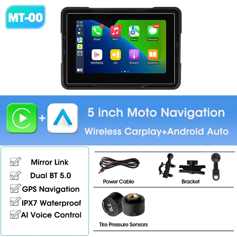 5/7 inch Portable Carplay Motorcycle DVR GPS Navigation IPX7 Waterproof LCD Display For Wireless CarPlay Android Auto