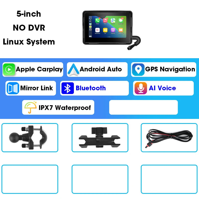 5"/7" 2K Portable Motorcycle DVR GPS Navigaton Wireless IOS Carplay Android Auto Dash Camera Waterproof Dual BT Moto Monitor