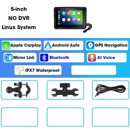 5"/7" 2K Portable Motorcycle DVR GPS Navigaton Wireless IOS Carplay Android Auto Dash Camera Waterproof Dual BT Moto Monitor