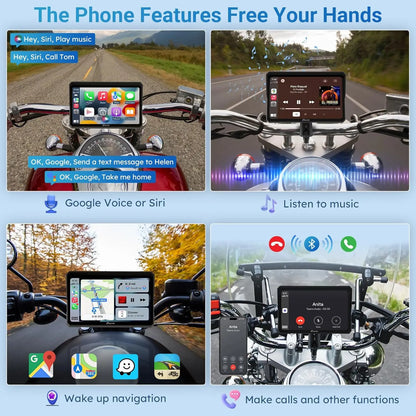 5"/7" 2K Portable Motorcycle DVR GPS Navigaton Wireless IOS Carplay Android Auto Dash Camera Waterproof Dual BT Moto Monitor