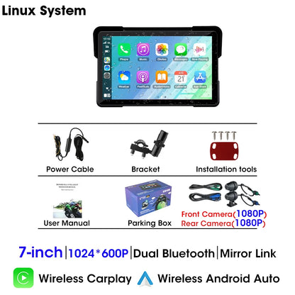 5"/7" 2K Portable Motorcycle DVR GPS Navigaton Wireless IOS Carplay Android Auto Dash Camera Waterproof Dual BT Moto Monitor