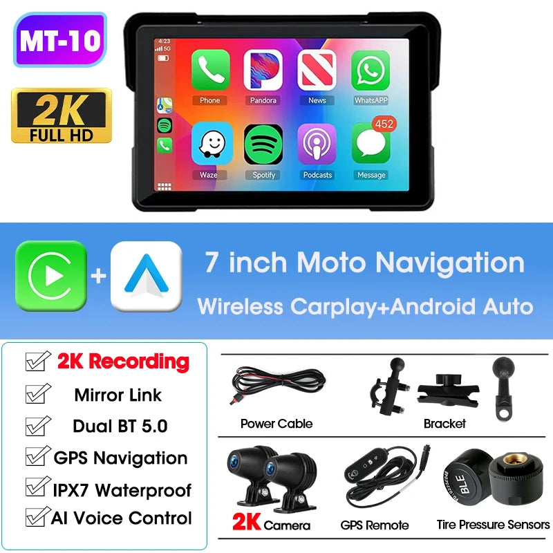 5/7 inch Portable Carplay Motorcycle DVR GPS Navigation IPX7 Waterproof LCD Display For Wireless CarPlay Android Auto