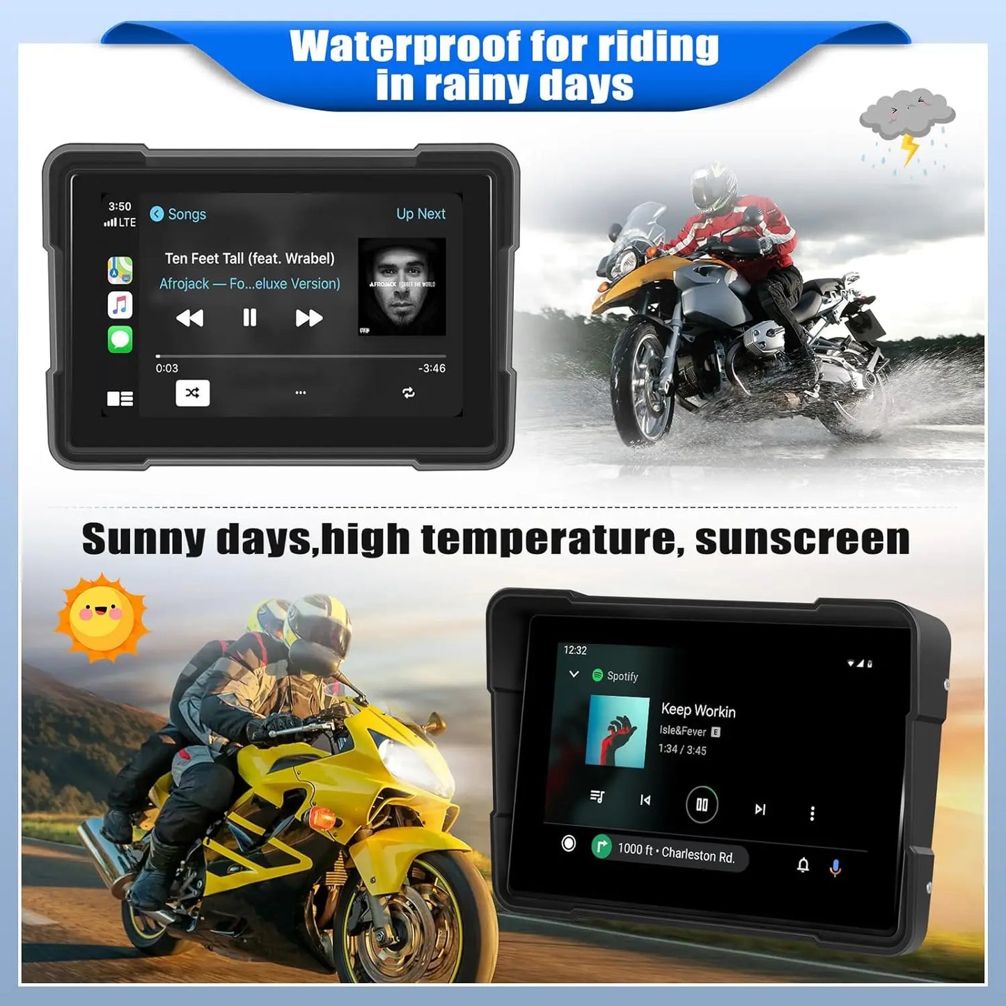 5"/7" 2K Portable Motorcycle DVR GPS Navigaton Wireless IOS Carplay Android Auto Dash Camera Waterproof Dual BT Moto Monitor