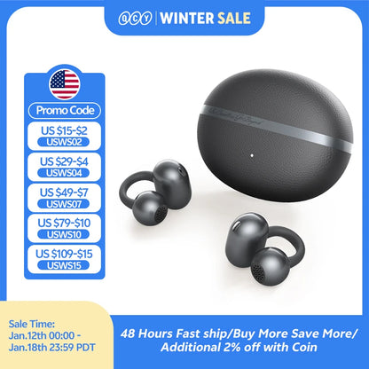 QCY Crossky C50 Open Ear Wireless Earbuds Bluetooth 6.0 Comfort Clip On Sports Earphone 4 Mic AI Clear Call Bass Boost Headphone