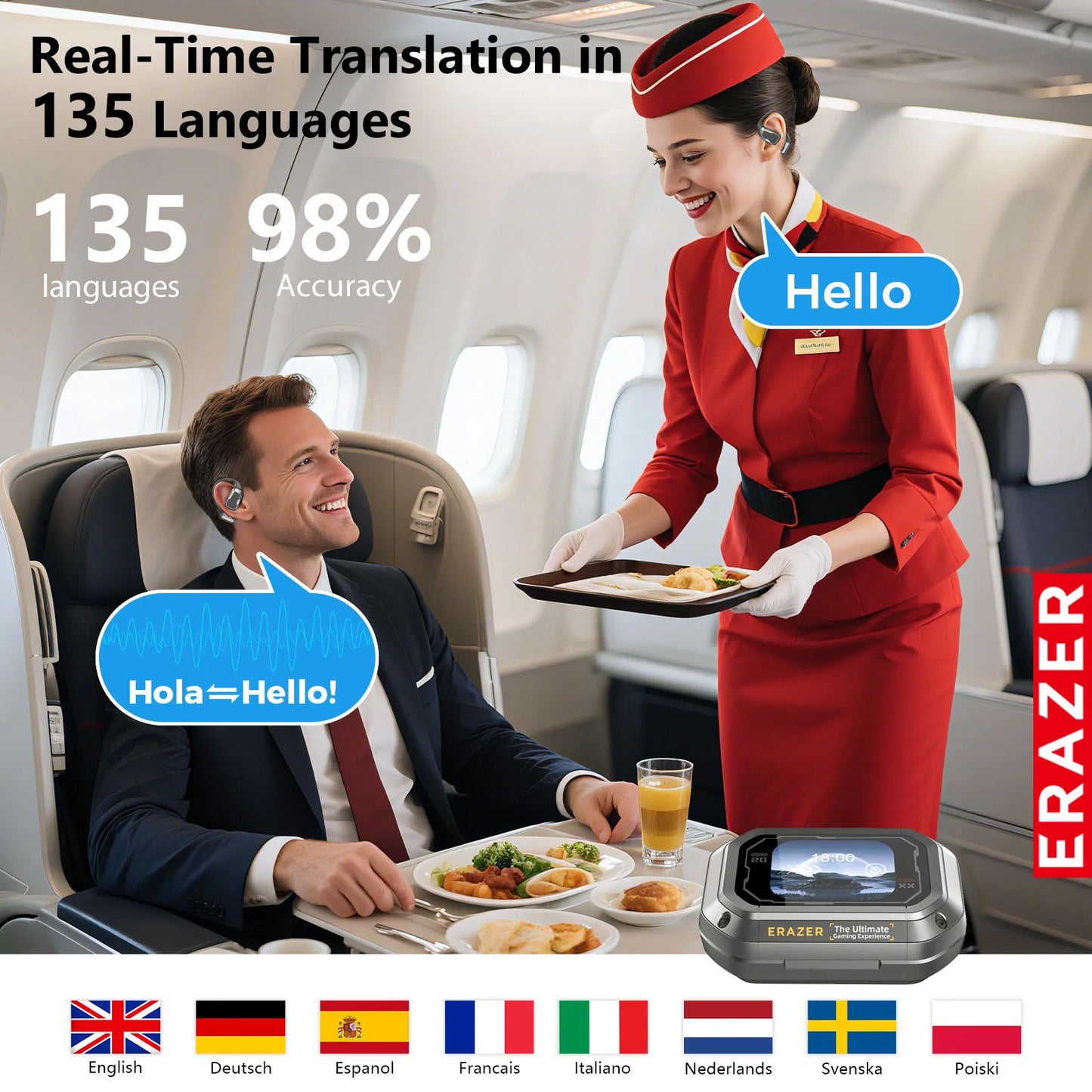 Erazer XP6 AI Bluetooth Earphones - Wireless Sleep & Travel Headset with Translator