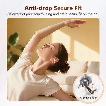 QCY Crossky C50 Open Ear Wireless Earbuds Bluetooth 6.0 Comfort Clip On Sports Earphone 4 Mic AI Clear Call Bass Boost Headphone