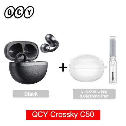 QCY Crossky C50 Open Ear Wireless Earbuds Bluetooth 6.0 Comfort Clip On Sports Earphone 4 Mic AI Clear Call Bass Boost Headphone
