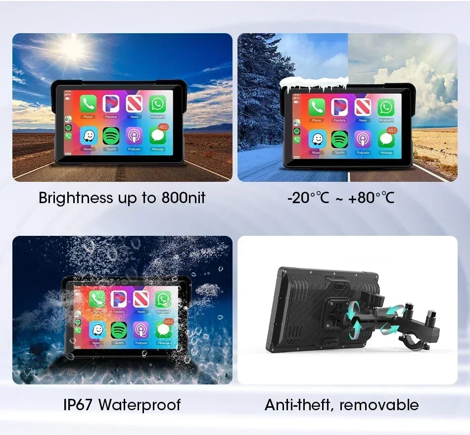 5/7 inch Portable Carplay Motorcycle DVR GPS Navigation IPX7 Waterproof LCD Display For Wireless CarPlay Android Auto