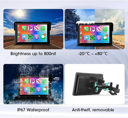 5/7 inch Portable Carplay Motorcycle DVR GPS Navigation IPX7 Waterproof LCD Display For Wireless CarPlay Android Auto