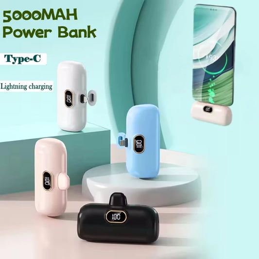 Portable Mobile Charger Mini Power Bank | Built Cable 10000/5000mAh Capsule