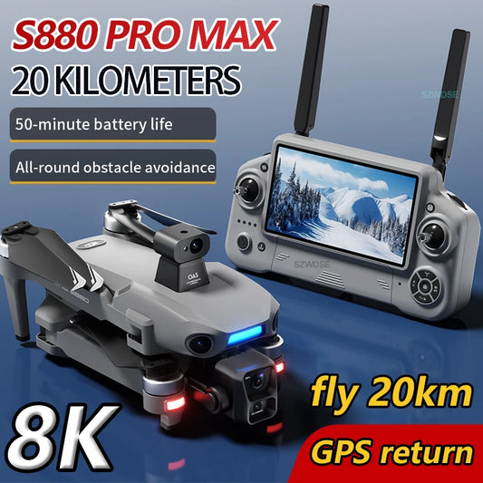 S880 Max Professional Fishing GPS Drone - 8K Dual Camera, 5G WiFi FPV, 3-Axis Gimbal & Obstacle Avoidance