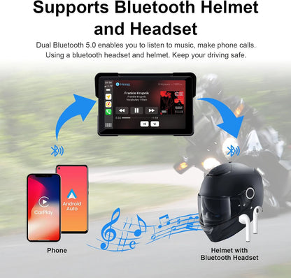 5"/7" 2K Portable Motorcycle DVR GPS Navigaton Wireless IOS Carplay Android Auto Dash Camera Waterproof Dual BT Moto Monitor