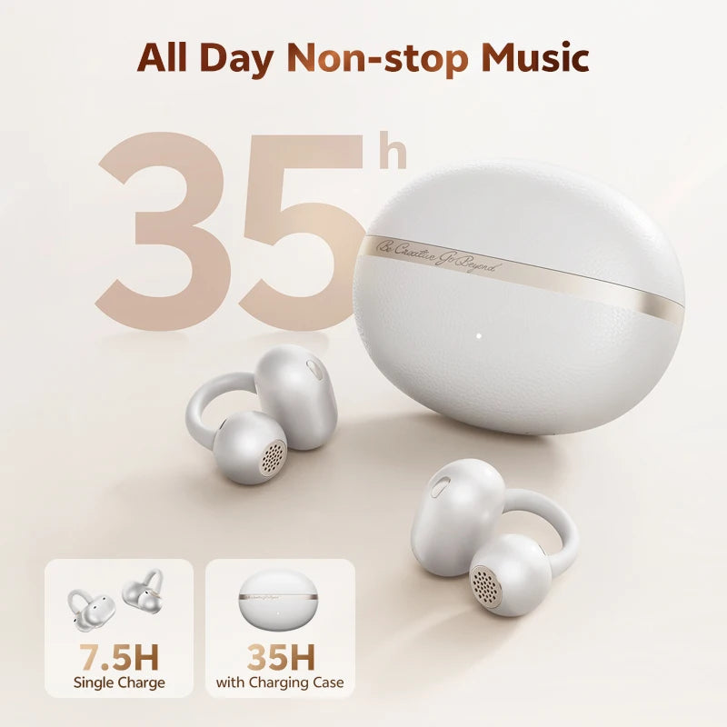QCY Crossky C50 Open Ear Wireless Earbuds Bluetooth 6.0 Comfort Clip On Sports Earphone 4 Mic AI Clear Call Bass Boost Headphone
