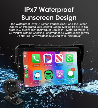 5/7 inch Portable Carplay Motorcycle DVR GPS Navigation IPX7 Waterproof LCD Display For Wireless CarPlay Android Auto