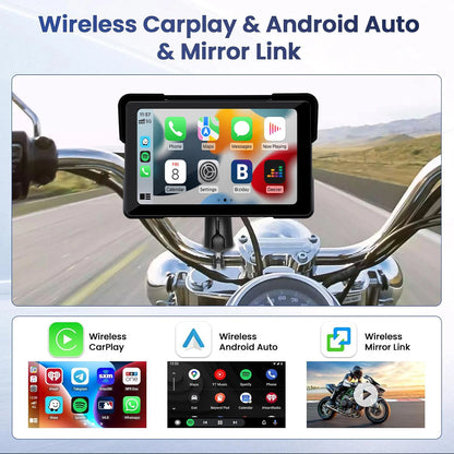 5"/7" 2K Portable Motorcycle DVR GPS Navigaton Wireless IOS Carplay Android Auto Dash Camera Waterproof Dual BT Moto Monitor