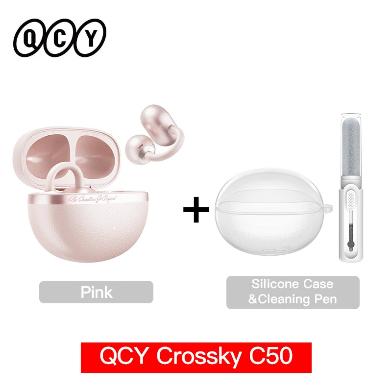 QCY Crossky C50 Open Ear Wireless Earbuds Bluetooth 6.0 Comfort Clip On Sports Earphone 4 Mic AI Clear Call Bass Boost Headphone