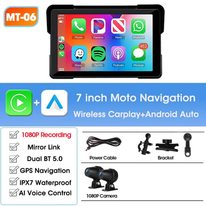 5/7 inch Portable Carplay Motorcycle DVR GPS Navigation IPX7 Waterproof LCD Display For Wireless CarPlay Android Auto